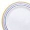 White with Blue and Gold Chord Rim Plastic Dinner Plates - 10.25" (120 Plates)